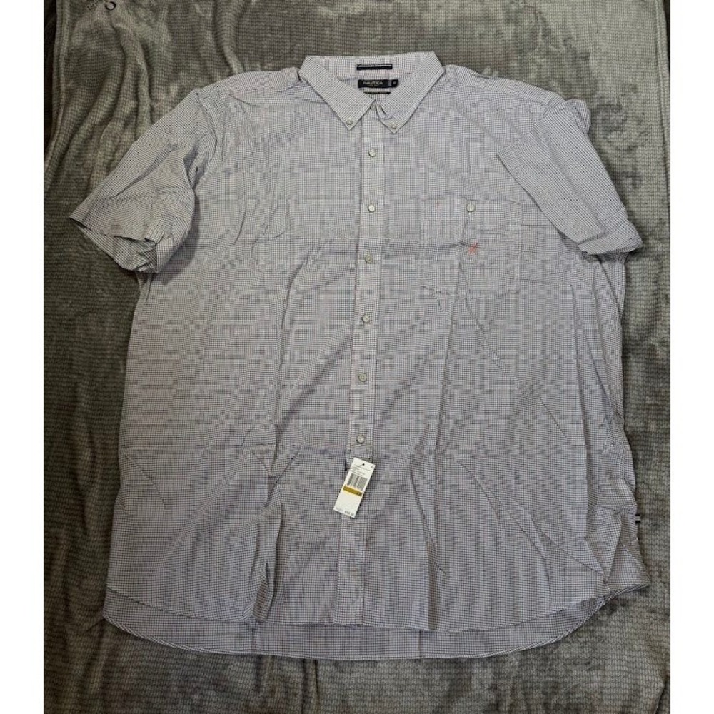 Nautica‎ Mens 4X Short Sleeve Button Down Shirt Micro Check Plaid Blue Red NWT